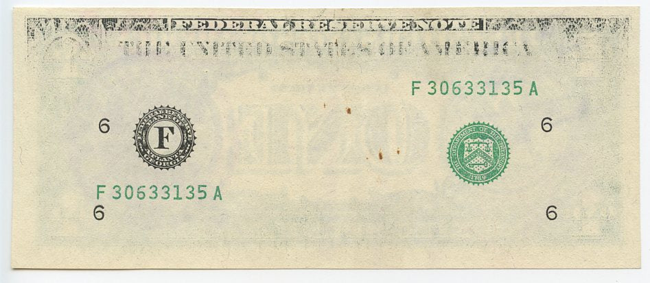 U.S. Federal Reserve Note $5, Error- Insufficient Inking Obverse