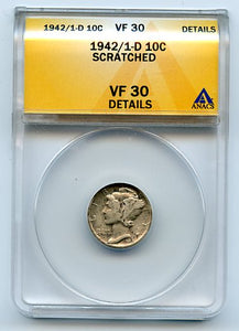 United States 1942/1-D 10 Cents, Anacs VF30 Details